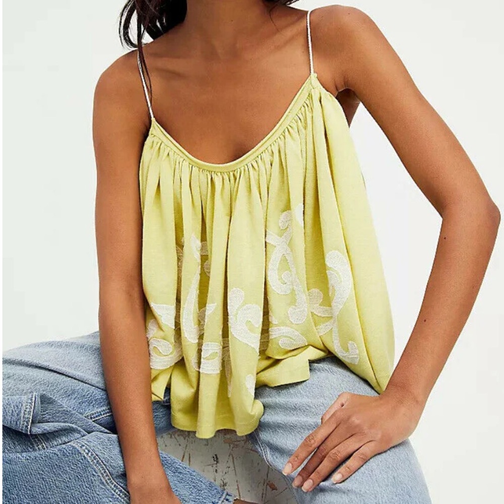 Free People on Clouds swing tank top in Lemon/Ivory